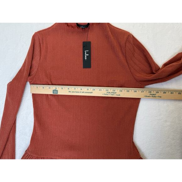 NWT Lulus Rust Ribbed Bubble-Hem Mini Dress Sz XL See Measurements In Photos - Picture 9 of 11